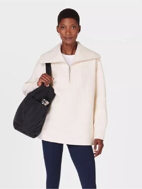 Sweaty Betty Radiant Half Zip Sweatshirt NWT Oatmeal Marl Size L